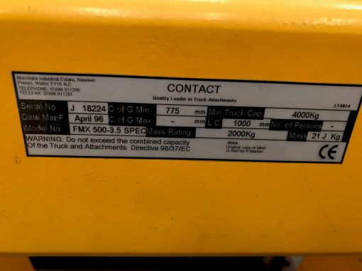 SOLD / FMX 500-3.5 SPEC Fork Truck Extension Jib - Image 4