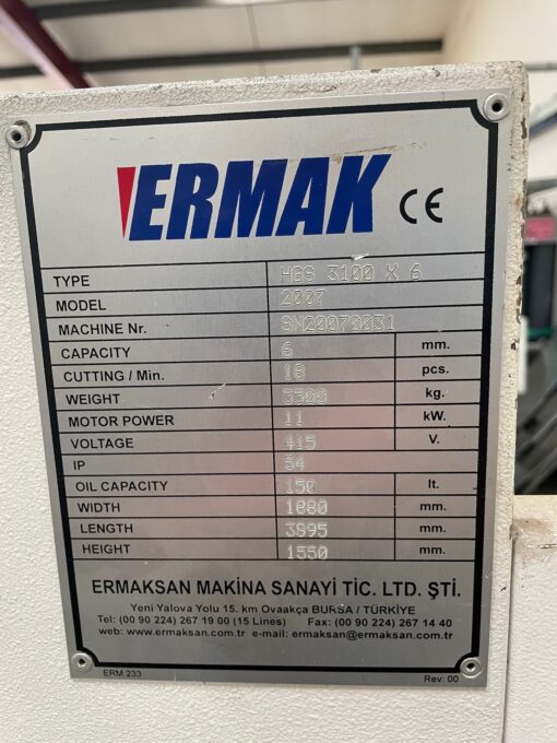 SOLD / Ermaksan HGS 3100-6 Hydraulic Shear - Image 3
