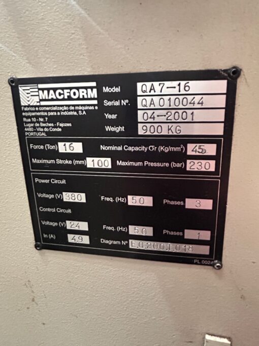 Macform QA 7-16 Hydraulic Upstroke Pressbrake - Image 2
